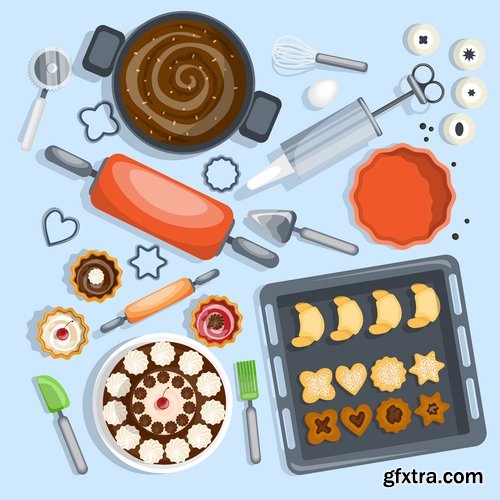 Collection of ice cream sweet donut cake cake icon sticker banner flyer 25 EPS