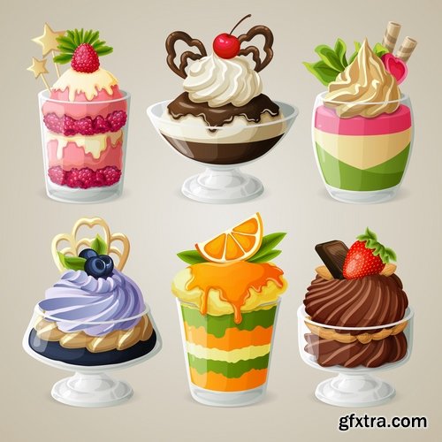 Collection of ice cream sweet donut cake cake icon sticker banner flyer 25 EPS