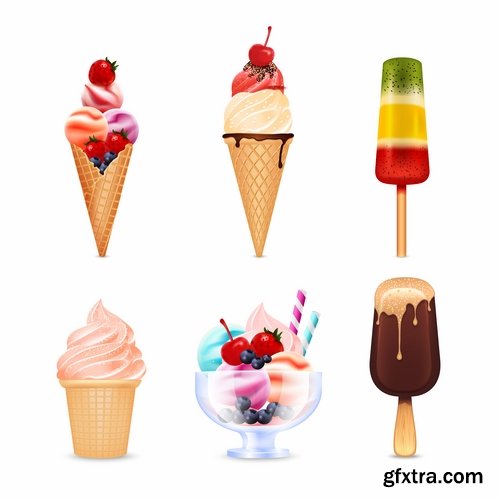 Collection of ice cream sweet donut cake cake icon sticker banner flyer 25 EPS