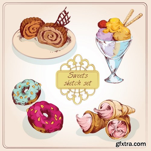 Collection of ice cream sweet donut cake cake icon sticker banner flyer 25 EPS