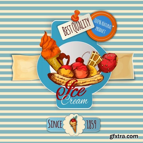 Collection of ice cream sweet donut cake cake icon sticker banner flyer 25 EPS