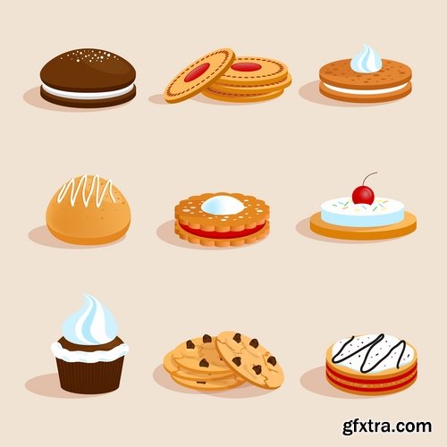 Collection of ice cream sweet donut cake cake icon sticker banner flyer 25 EPS