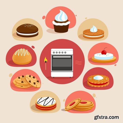 Collection of ice cream sweet donut cake cake icon sticker banner flyer 25 EPS