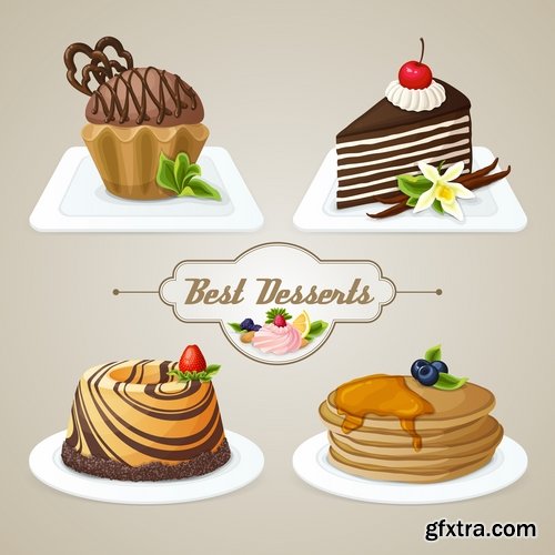 Collection of ice cream sweet donut cake cake icon sticker banner flyer 25 EPS