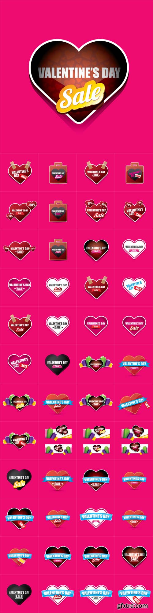 Vector Set - Valentines Day Heart Sale Tag Isolated on Pink Vector Set - Valentines Day Heart Sale Tag Isolated on Pink