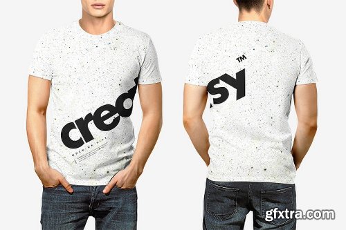 CreativeMarket Men T-shirt V-neck O-neck Mockup Set 1162084
