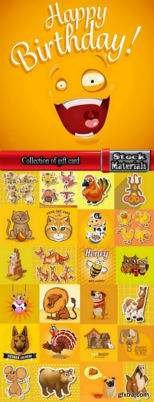 Collection of gift card postcard flyer banner with comic cartoon animal 25 EPS