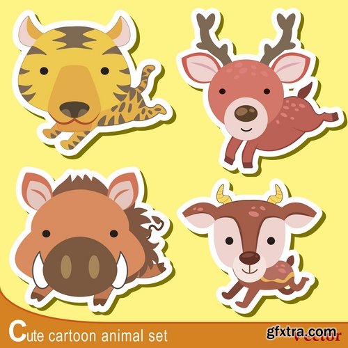 Collection of gift card postcard flyer banner with comic cartoon animal 25 EPS