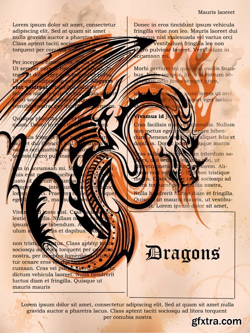 Collection of skull dragon pattern for clothing pattern example of a mythical animal 18 EPS