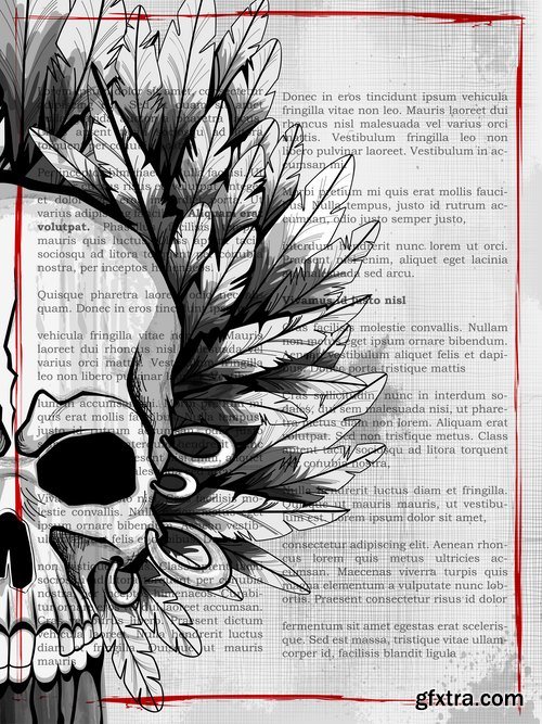 Collection of skull dragon pattern for clothing pattern example of a mythical animal 18 EPS