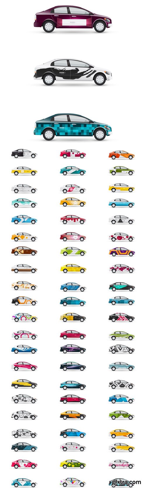 Vector Set - Design Templates for Transport. Mockup of White Passenger Car Vector Set - Design Templates for Transport. Mockup of White Passenger Car