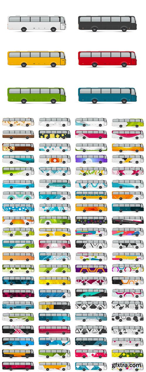 Vector Set - Mockup of Passenger Bus. Design Templates for Transport
