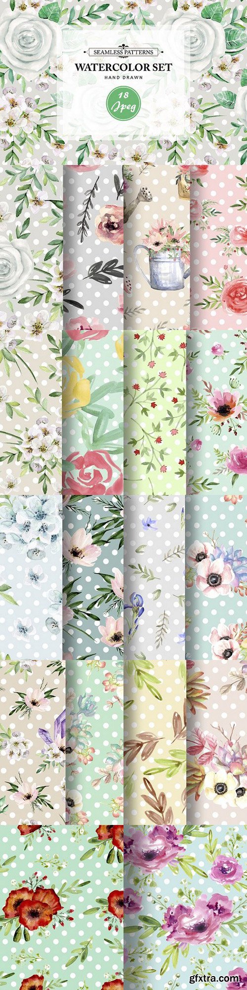 CM - Vintage seamless patterns. Watercolor 1216048