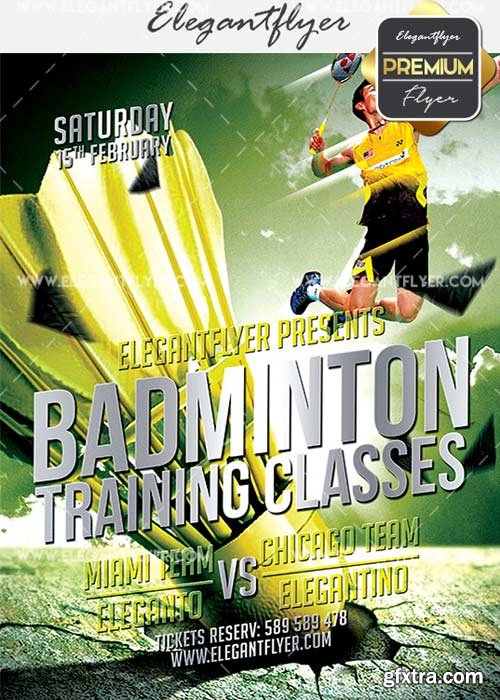 Badminton V5 Flyer PSD Template + Facebook Cover