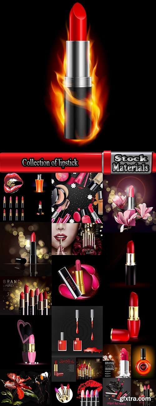Collection of lipstick nail polish lips female beauty makeup 25 EPS