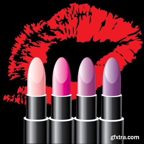 Collection of lipstick nail polish lips female beauty makeup 25 EPS
