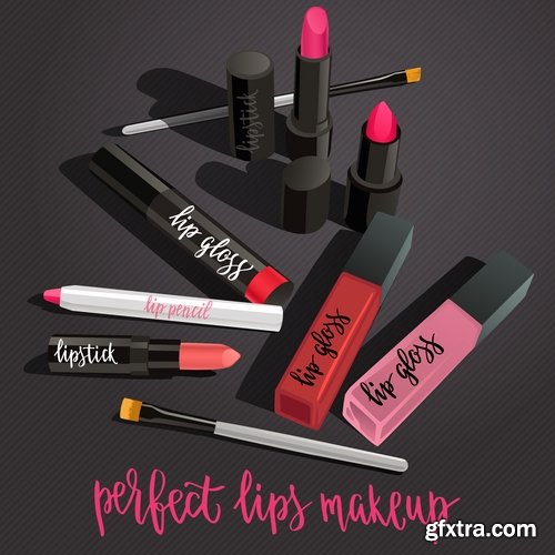 Collection of lipstick nail polish lips female beauty makeup 25 EPS
