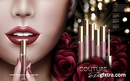 Collection of lipstick nail polish lips female beauty makeup 25 EPS