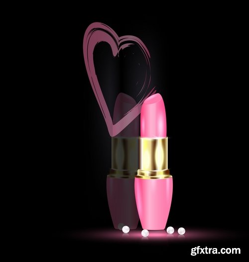 Collection of lipstick nail polish lips female beauty makeup 25 EPS
