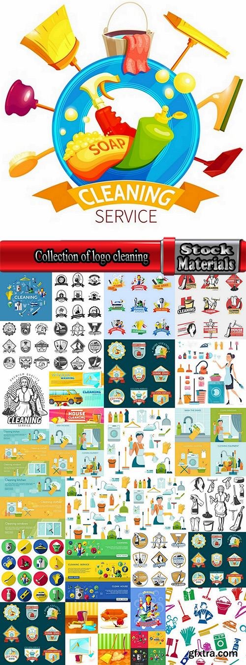 Collection of logo cleaning company business card icon means for cleaning and washing 25 EPS