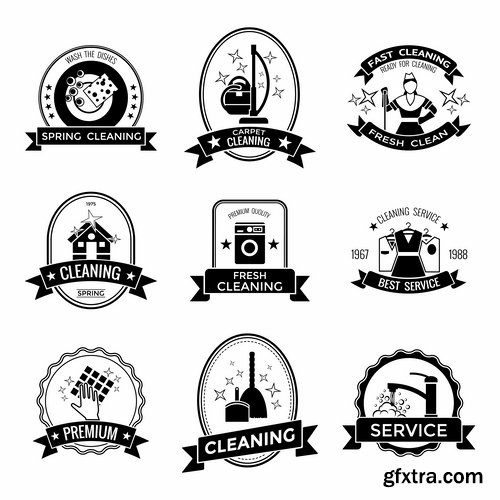 Collection of logo cleaning company business card icon means for cleaning and washing 25 EPS