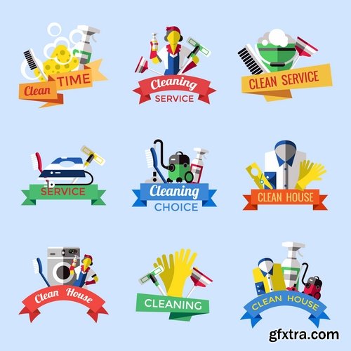 Collection of logo cleaning company business card icon means for cleaning and washing 25 EPS