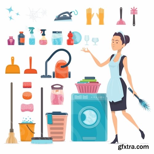 Collection of logo cleaning company business card icon means for cleaning and washing 25 EPS