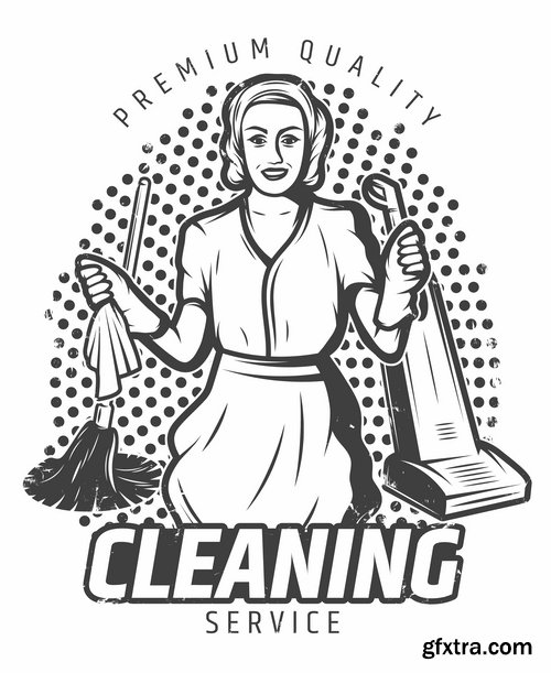 Collection of logo cleaning company business card icon means for cleaning and washing 25 EPS