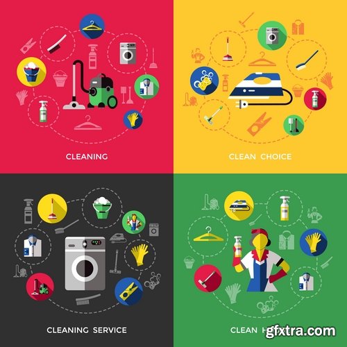 Collection of logo cleaning company business card icon means for cleaning and washing 25 EPS