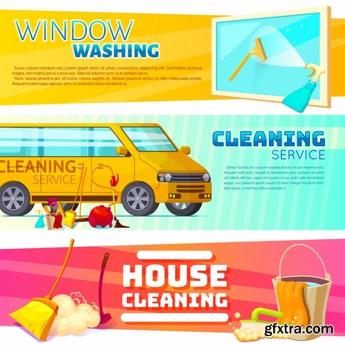 Collection of logo cleaning company business card icon means for cleaning and washing 25 EPS