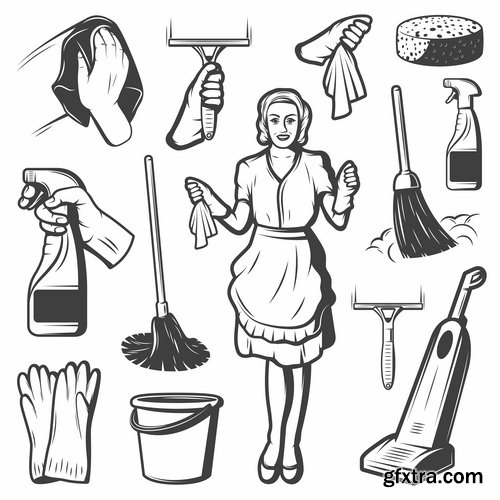 Collection of logo cleaning company business card icon means for cleaning and washing 25 EPS