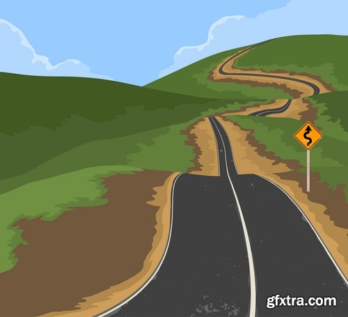 Collection of road the direction of the asphalt mountain bridge overpass 25 EPS