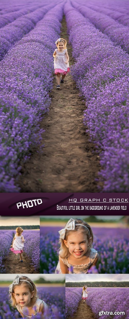 Stock Photo - Beautiful little girl on the background of a lavender field