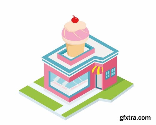 Collection of isometric do skyscraper store booth vector image 21 EPS