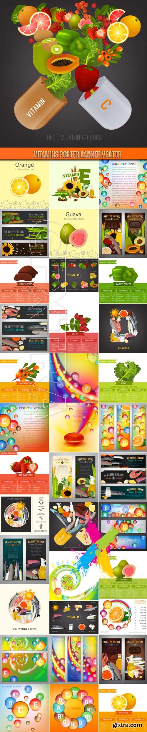 Vitamins poster banner vector