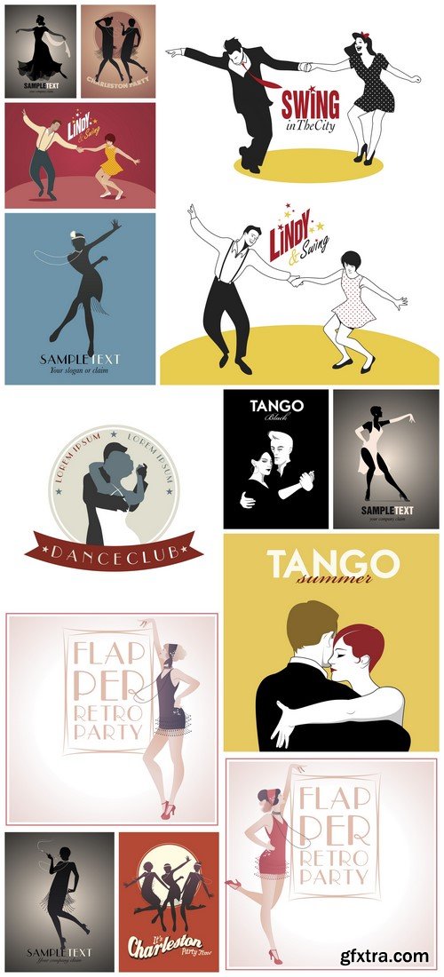 Silhouettes dancing jazz or swing Poster 14X EPS