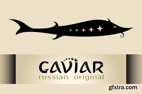 Collection of sturgeon fish icon flyer logo banner 25 EPS