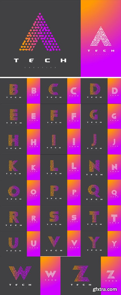 Vector Set - Letter Logo Technology. Connected Dots Letter Design Vector Set - Letter Logo Technology. Connected Dots Letter Design