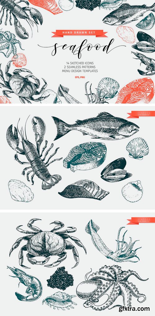 CM 1166347 - Seafood Hand Drawn Icon Set