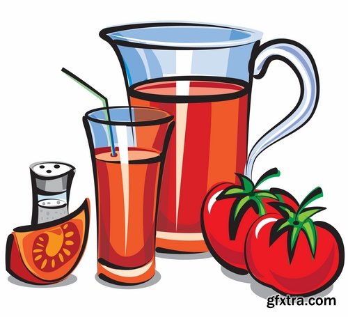 Collection of juice fruits vegetables healthy drink vitamin printing on a postcard 25 EPS