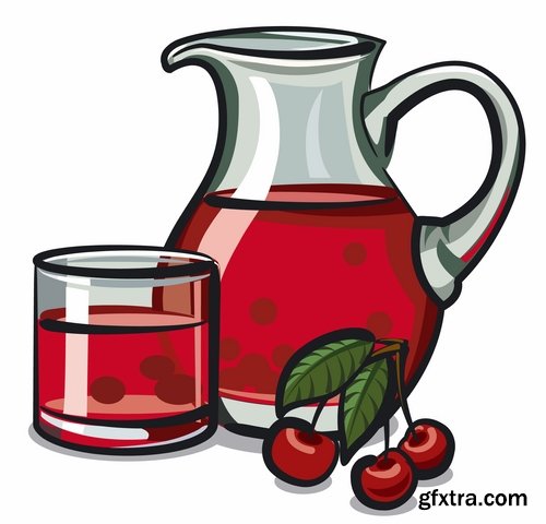 Collection of juice fruits vegetables healthy drink vitamin printing on a postcard 25 EPS