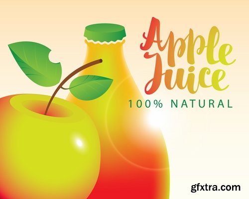 Collection of juice fruits vegetables healthy drink vitamin printing on a postcard 25 EPS