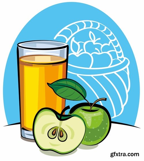 Collection of juice fruits vegetables healthy drink vitamin printing on a postcard 25 EPS