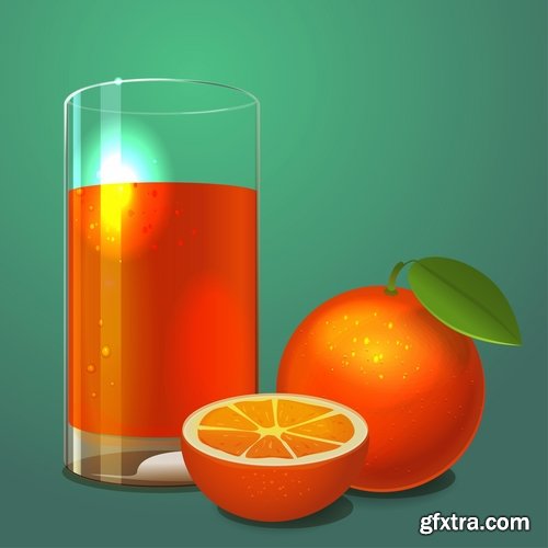 Collection of juice fruits vegetables healthy drink vitamin printing on a postcard 25 EPS