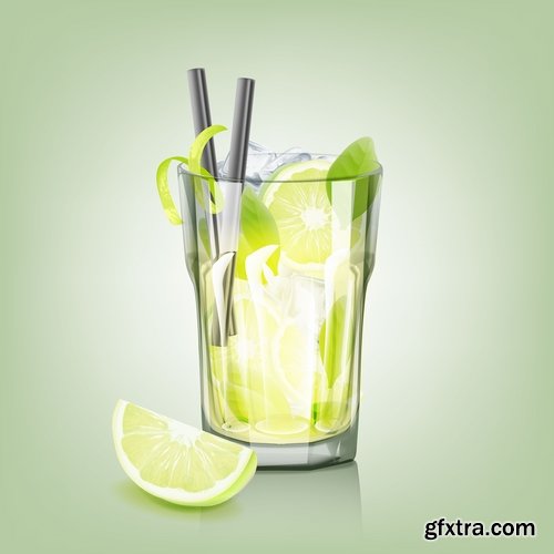 Collection of juice fruits vegetables healthy drink vitamin printing on a postcard 25 EPS