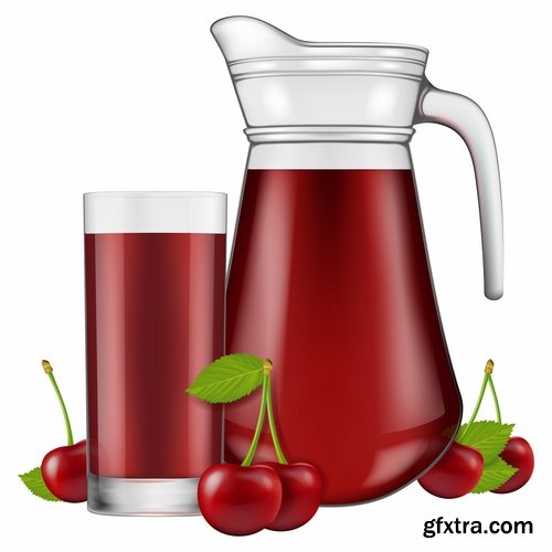 Collection of juice fruits vegetables healthy drink vitamin printing on a postcard 25 EPS