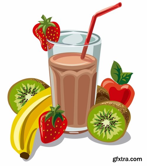 Collection of juice fruits vegetables healthy drink vitamin printing on a postcard 25 EPS