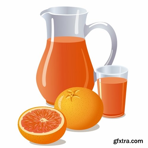 Collection of juice fruits vegetables healthy drink vitamin printing on a postcard 25 EPS