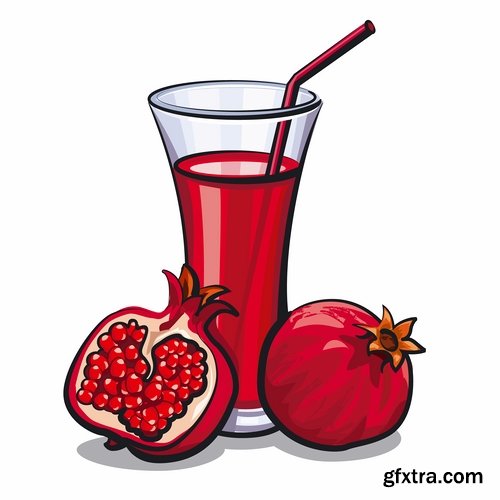 Collection of juice fruits vegetables healthy drink vitamin printing on a postcard 25 EPS