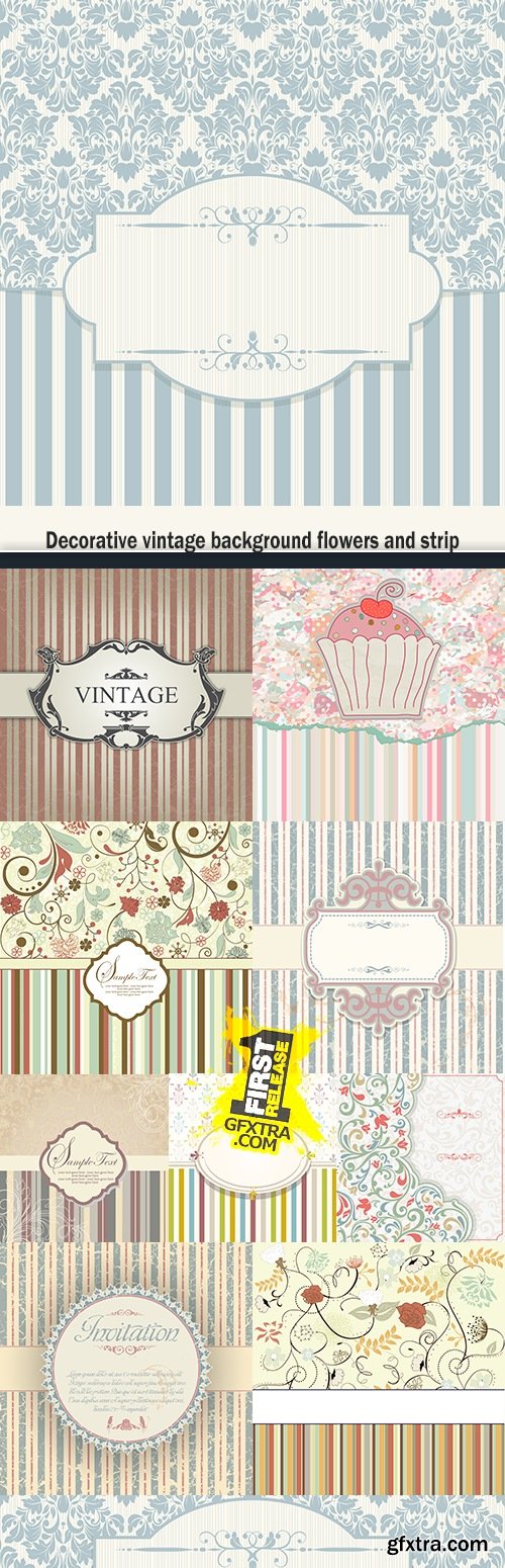 Decorative vintage background flowers and strip